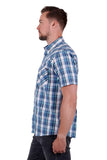 WRANGLER CALLUM MENS SHORT SLEEVE SHIRT - NAVY/TEAL