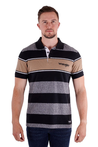 WRANGLER ANDREW MENS SHORT SLEEVE POLO - BLACK/TAN