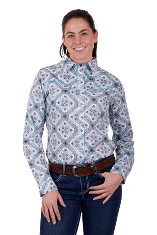 WRANGLER NEDA WOMENS LONG SLEEVE SHIRT - AQUA