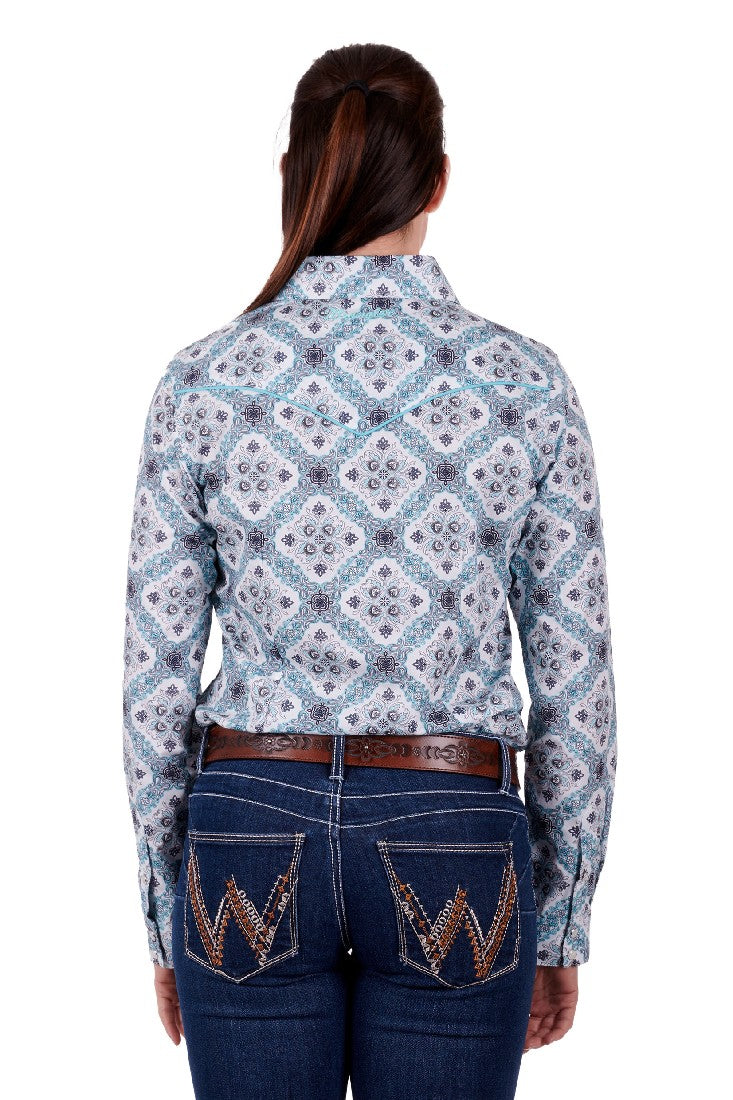 Wrangler Neda Womens Long Sleeve Shirt - Aqua