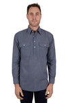 HARDSLOG QUIN HALF PLACKET LONG SLEEVE MENS SHIRT - NAVY/WHITE [SZ:XS]