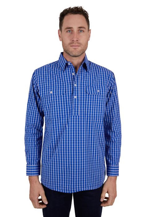 HARDSLOG TAD HALF PLACKET LONG SLEEVE MENS SHIRT - ROYAL [SZ:XS]