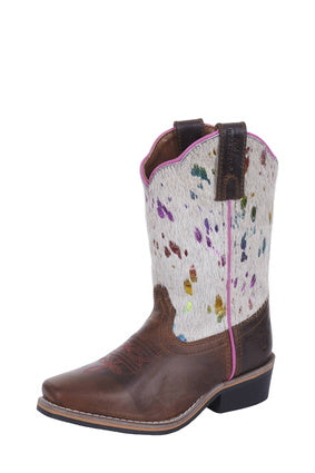 PURE WESTERN CHILDRENS CALLIE BOOT - DARK TAN / RAINBOW [SZ:J10]