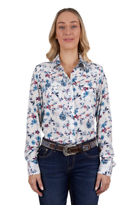 PURE WESTERN FLORA WOMENS LONG SLEEVE SHIRT - EGRET/MULTI [SZ:8]