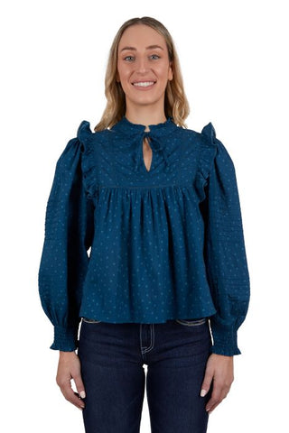 PURE WESTERN PIPPA WOMENS BLOUSE - BLUE [SZ:10]