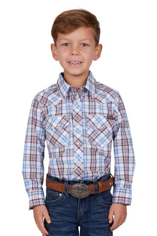 PURE WESTERN LUCAS BOYS LONG SLEEVE SHIRT - WHITE/BLUE [SZ:2]