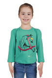 PURE WESTERN IVA GIRLS LONG SLEEVE TEE - GREEN [SZ:2]