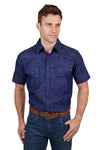 PURE WESTERN DREW MENS SHORT SLEEVE SHIRT - DENIM [SZ:XS]