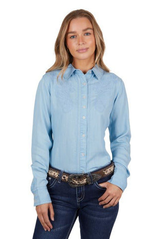 PURE WESTERN SHELBY WOMENS LONG SLEEVE SHIRT - BLUE [SZ:8]