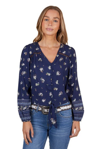 PURE WESTERN AMBER WOMENS BLOUSE - NAVY [SZ:8]