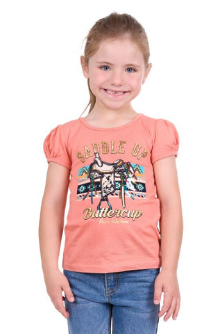 PURE WESTERN CANDICE GIRLS SHORT SLEEVE TEE - CORAL [SZ:2]