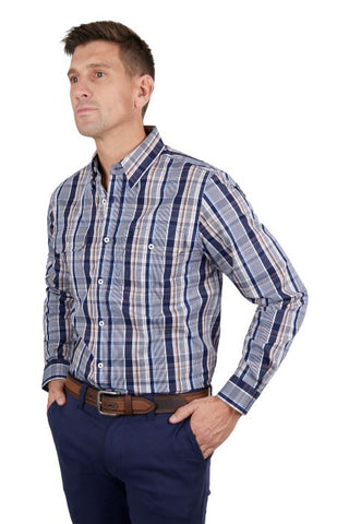 THOMAS COOK LOYD MENS 2 POCKET LONG SLEEVE SHIRT - BLUE/TAN [SZ:M]