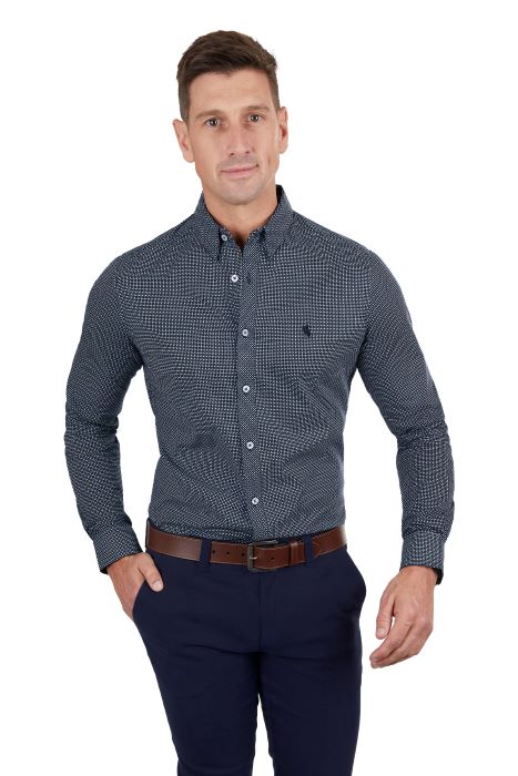 THOMAS COOK CADE MENS TAILORED LONG SLEEVE SHIRT - NAVY/BLUE [SZ:S]