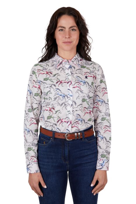 THOMAS COOK OPAL WOMENS LONG SLEEVE SHIRT - WHITE/MULTI [SZ:8]