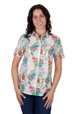 THOMAS COOK FLORA WOMENS SHORT SLEEVE SHIRT - WHITE/MULTI [SZ:8]