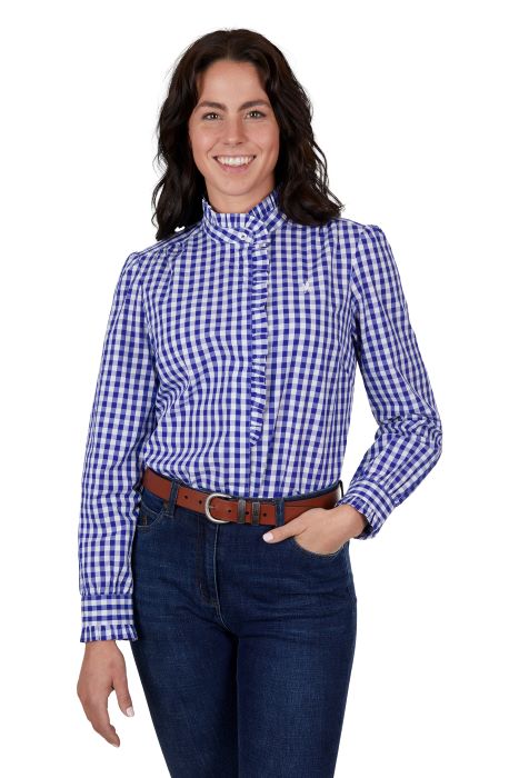THOMAS COOK DAHLIA FRILL LONG SLEEVE SHIRT - ROYAL BLUE [SZ:8]