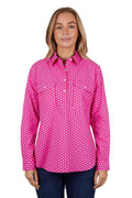 HARDSLOG WOMENS KELLY HALF PLACKET LONG SLEEVE SHIRT - PINK [SZ:8]