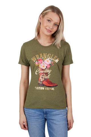 WRANGLER MACY WOMENS SHORT SLEEVE TEE - KHAKI MARLE [SZ:8]