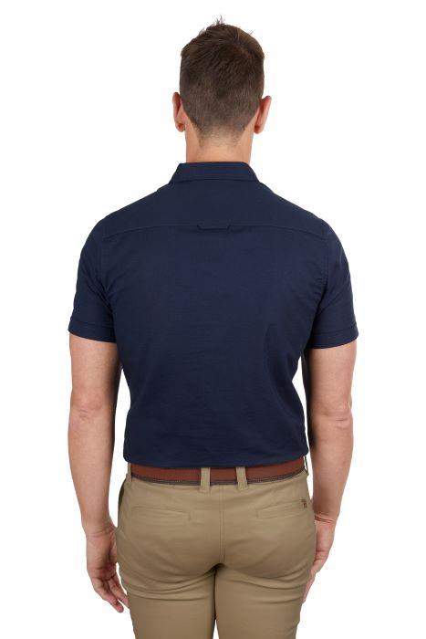 THOMAS COOK LINEN TAILORED MENS SHORT SLEEVE SHIRT - NAVY [SZ:XS]