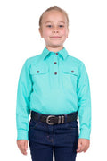 THOMAS COOK GIRLS LIGHT DRILL HALF PLACKET LONG SLEEVE SHIRT - AQUA [SZ:2]