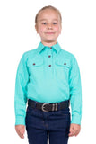 THOMAS COOK GIRLS LIGHT DRILL HALF PLACKET LONG SLEEVE SHIRT - AQUA [SZ:2]