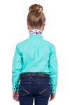 THOMAS COOK GIRLS LIGHT DRILL HALF PLACKET LONG SLEEVE SHIRT - AQUA [SZ:2]