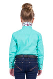 THOMAS COOK GIRLS LIGHT DRILL HALF PLACKET LONG SLEEVE SHIRT - AQUA [SZ:2]