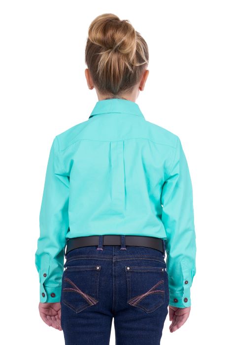 THOMAS COOK GIRLS LIGHT DRILL HALF PLACKET LONG SLEEVE SHIRT - AQUA [SZ:2]