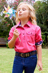 THOMAS COOK GIRLS LIGHT DRILL HALF PLACKET LONG SLEEVE SHIRT - WATERMELON [SZ:2]