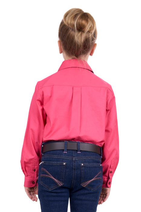 THOMAS COOK GIRLS LIGHT DRILL HALF PLACKET LONG SLEEVE SHIRT - WATERMELON [SZ:2]