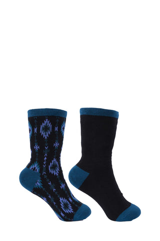 PURE WESTERN ADULT CREW SOCKS - BLACK/TEAL [SZ:2-7]