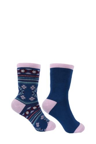 PURE WESTERN KIDS CREW SOCKS - NAVY/PINK [SZ:9-3]