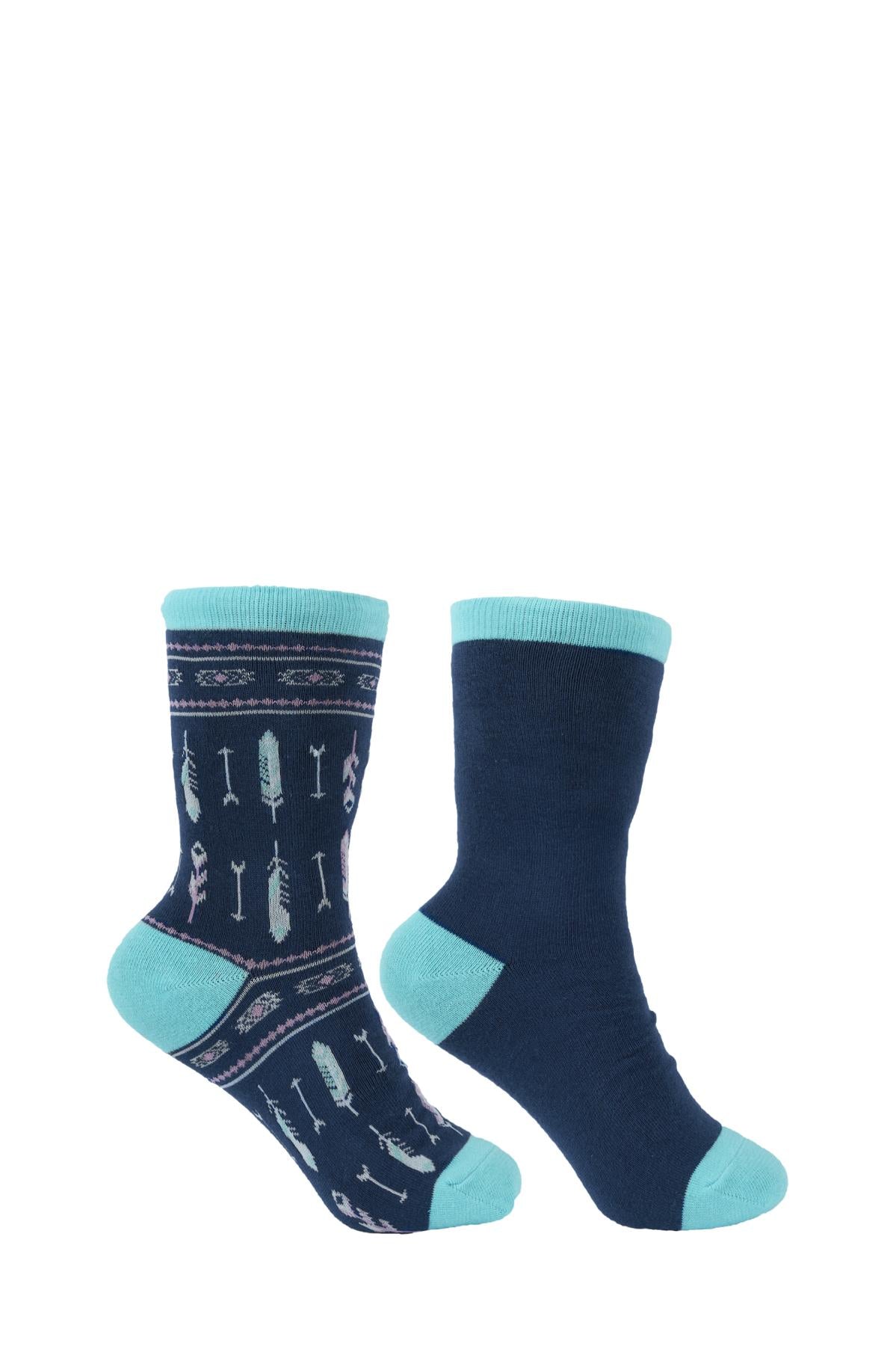 PURE WESTERN KIDS CREW SOCKS - NAVY/TURQUOISE [SZ:9-3]