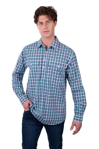 HARDSLOG MENS RUI 1/2 PLKT LS SHIRT - TEAL/NAVY [SZ:S]