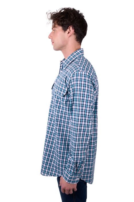 HARDSLOG MENS RUI 1/2 PLKT LS SHIRT - TEAL/NAVY [SZ:S]