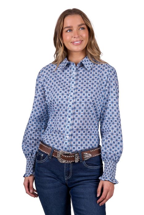 PURE WESTERN WOMENS NORMA LS SHIRT - BLUE [SZ:8]