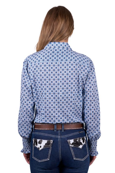PURE WESTERN WOMENS NORMA LS SHIRT - BLUE [SZ:8]