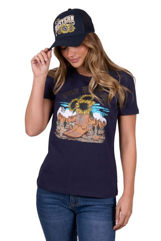 PURE WESTERN WOMENS RENEE SS TEE - NAVY [SZ:8]