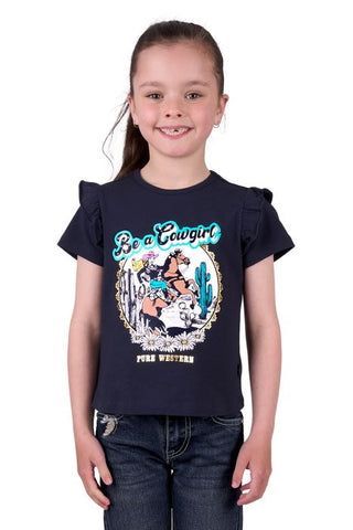 PURE WESTERN GIRLS MILLA SS TEE - NAVY [SZ:2]
