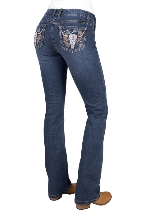 PURE WESTERN WOMENS BEC BOOT CUT JEAN 34L - INDIGO [SZ:6]