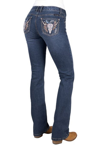 PURE WESTERN WOMENS BEC BOOT CUT JEAN 34L - INDIGO [SZ:6]