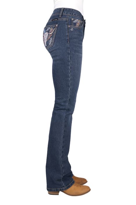 PURE WESTERN WOMENS BEC BOOT CUT JEAN 34L - INDIGO [SZ:6]