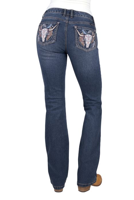 PURE WESTERN WOMENS BEC BOOT CUT JEAN 34L - INDIGO [SZ:6]