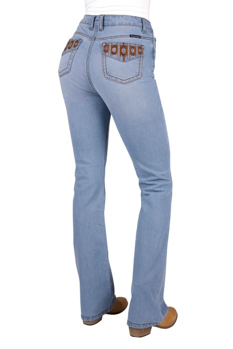 PURE WESTERN WOMENS LIZ HI RISE BCUT JEAN 34L - LIGHT SKY [SZ:6]