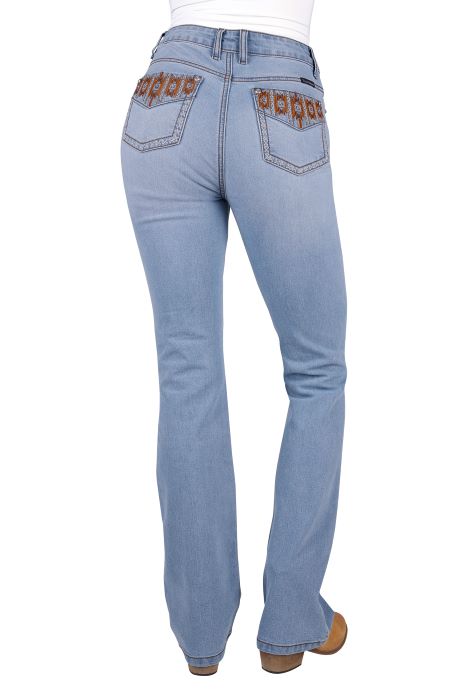 PURE WESTERN WOMENS LIZ HI RISE BCUT JEAN 34L - LIGHT SKY [SZ:6]
