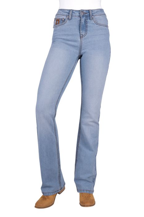 PURE WESTERN WOMENS LIZ HI RISE BCUT JEAN 34L - LIGHT SKY [SZ:6]