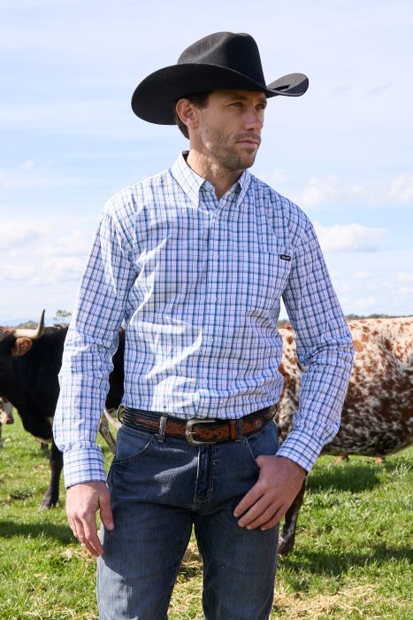WRANGLER MENS OWEN LS SHIRT - BLUE/WHITE [SZ:XS]