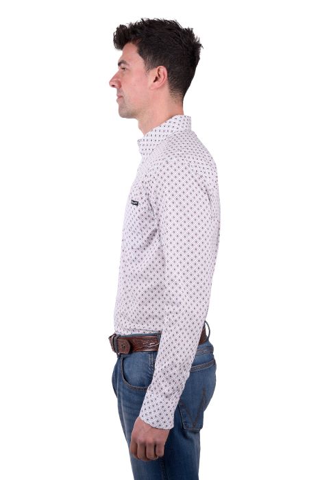 WRANGLER MENS KNOX LS SHIRT - WHITE/DARK TAN [SZ:M]