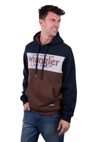 WRANGLER MENS PAUL HOODIE - NAVY/DARK TAN [SZ:XS]