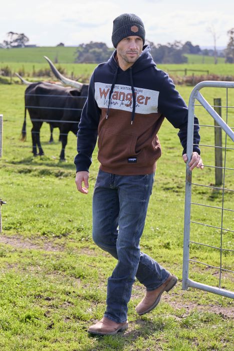 WRANGLER MENS PAUL HOODIE - NAVY/DARK TAN [SZ:XS]